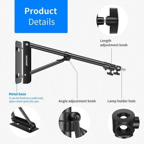 니워 Neewer Wall-Mounting Boom Arm (4.3', 2-Pack, Black)