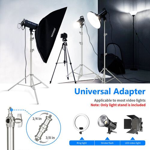 니워 Neewer Heavy-Duty Stainless Steel Light Stand with Universal Adapter (9.8')