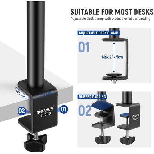 니워 Neewer TL283 Extendable Desk Mount with Ball Head (Black/Blue)