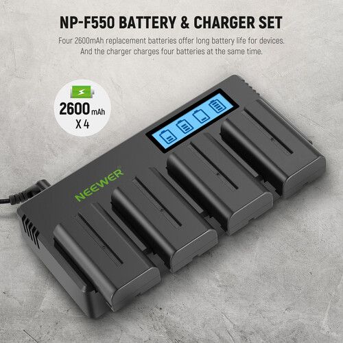 니워 Neewer NP-F550 Battery 4-Pack with 4-Bay Charger Kit (2600mAh)