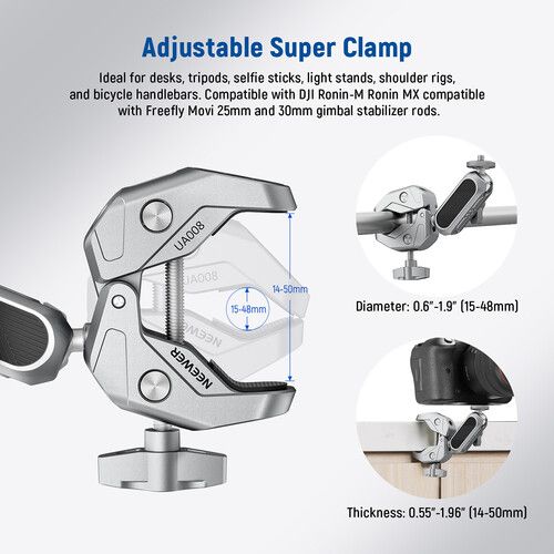 니워 Neewer UA008 Super Clamp with Ball Head Magic Arm (Silver)