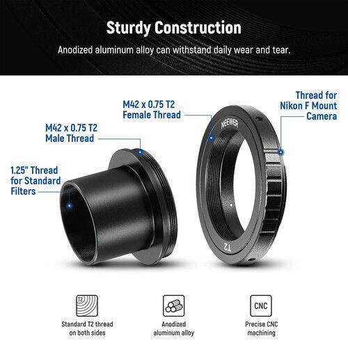 니워 Neewer T-Mount to Nikon F-Mount Adapter Kit