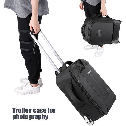 니워 Neewer 2-in-1 Convertible Wheeled Camera Backpack/Luggage Trolley Case (Black/Gray)