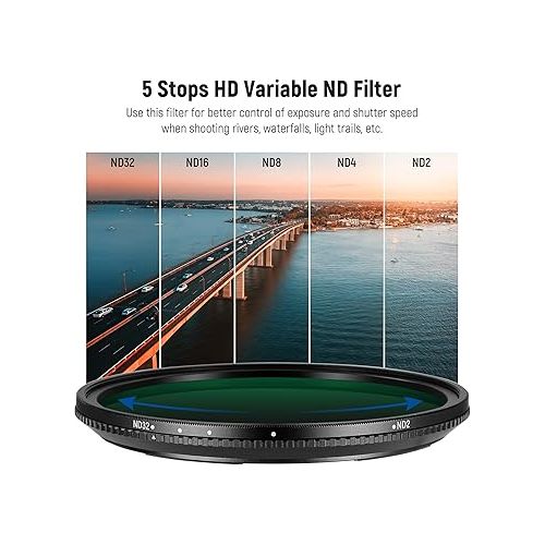 니워 NEEWER 49mm Magnetic Variable ND Filter ND2-ND32(1-5 Stops) with Magnetic Adapter Ring， HD Adjustable Neutral Density Filter with Water Repellent Double Sided 30 Layer Coatings， No X Cross