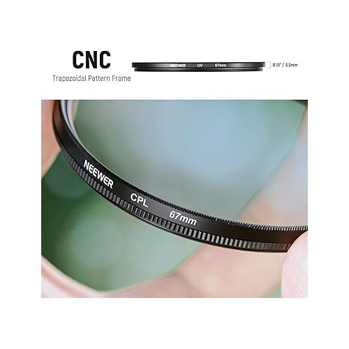 니워 NEEWER 67mm Lens Filter Kit: UV, CPL, FLD, ND2, ND4, ND8, Lens Hood and Lens Cap Compatible with Canon Nikon Sony Panasonic DSLR Cameras with 67mm Lens