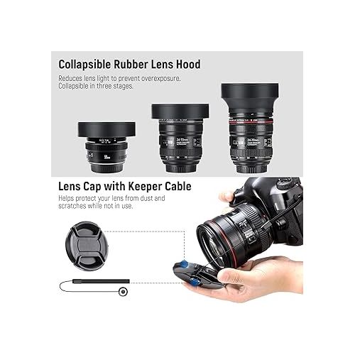 니워 NEEWER 67mm Lens Filter Kit: UV, CPL, FLD, ND2, ND4, ND8, Lens Hood and Lens Cap Compatible with Canon Nikon Sony Panasonic DSLR Cameras with 67mm Lens