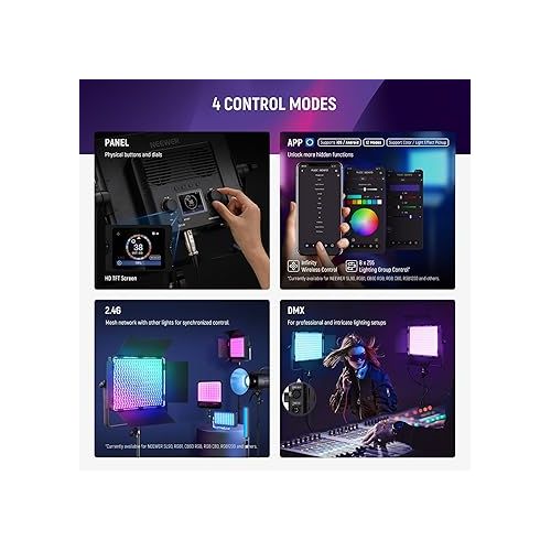 니워 NEEWER 2 Pack PL60C RGB LED Panel Video Light Kit with 6.6ft/2m Spring Cushioned Light Stands/Bag, APP/2.4G/DMX Control, 60W 23000lux/0.5m 2500K-10000K 18 Scenes RGBCW Pro Photography Studio Lighting