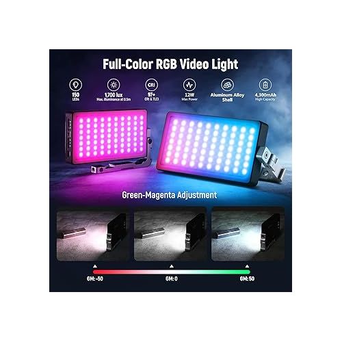 니워 NEEWER RGB Video Light, SL90 12W 4300mAh Battery 360° Full Color 18 Light Scenes, 2500~10000K CRI97+ On Camera Light Panel Aluminum Alloy Body, App & 2.4G Control for YouTube/TikTok/Vlog/Photography