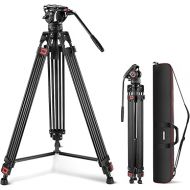 NEEWER 74 Inch Pro Video Tripod with Fluid Head, QR Plate Compatible with DJI RS Gimbals Manfrotto, Durable Camera Tripod with Telescopic Handle Scaled Base for DSLR, Max. Load 17.6 lb/8 kg, TP74