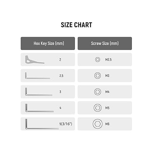 니워 NEEWER Screws and Hex Keys Storage Plate Kit, 5 Hex Keys & 24 Stainless Steel Screws: 3/8