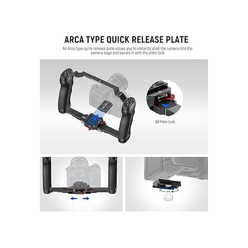 니워 NEEWER Video Camera Cage Rig with Arca Type Quick Release Plate, Dual Grips, 3/8