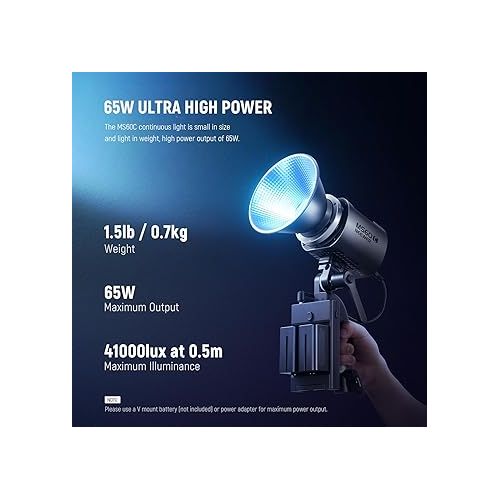 니워 NEEWER MS60C RGBWW LED Video Light with 2.4G/APP Control, 65W Metal Mini RGB COB Continuous Output Lighting Bowens Mount Handheld Spotlight 2700K-6500K,8300lux/1m, CRI 97+/TLCI 98+,17 Effects + RGBCW