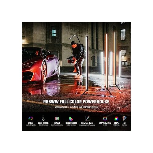 니워 NEEWER TL120C RGB Tube Light, 42W Full Color RGBWW Photography LED Video Light Wand Stick with APP/2.4G/DMX Control, 7 Pixel Effects/18 Scenes, 2500K-10000K CRI97+ TLCI98+, 6000mAh Battery