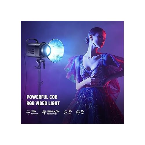 니워 NEEWER CB100C 130w RGB LED Video Light, APP/2.4G Control 360° Full Color 2700K-6500K 27000lux/m COB Bowens Mount Silent Continuous Output Lighting TLCI/CRI97+ 17 Scenes for Video Recording Photography