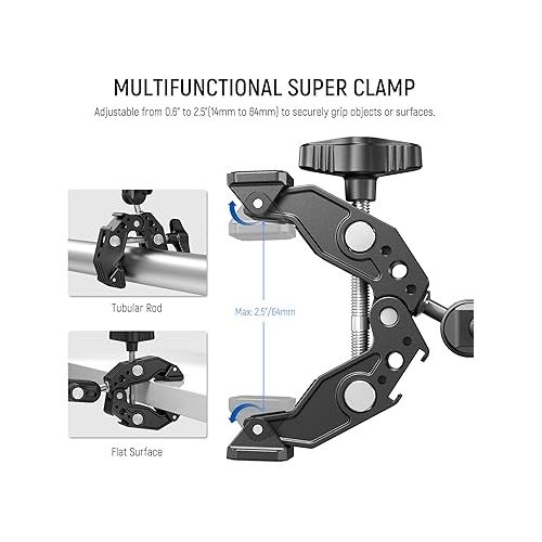 니워 NEEWER Double Super Clamp Camera Mount with Magic Arm, Cold Shoes for Desk Studio Light Stand Holder Photography Reflector, Flag, Cross Bars, Motorcycle, Umbrella, Pole Stick Shoot Accessories Tools