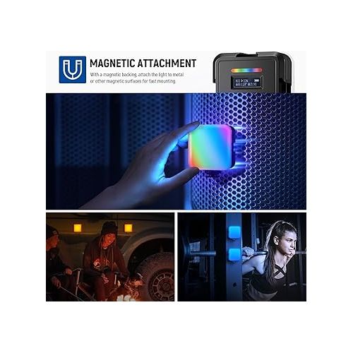 니워 NEEWER RGB62 Magnetic RGB Video Light with APP Control, 2 Pack 360° Full Color LED Camera Light with 3 Cold Shoes CRI97+ 2500K-8500K 17 Scenes 2000mAh Rechargeable Portable Photography Selfie Lighting