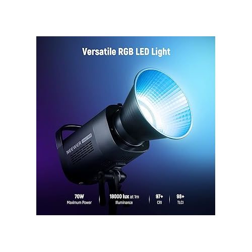 니워 NEEWER CB60 RGB 70W LED Video Light with App Control, Bowens Mount COB Full Color Continuous Output Lighting 18000Lux/1m CCT 2700K-6500K CRI97+ 17 Scenes for Photography/Studio Video Recording