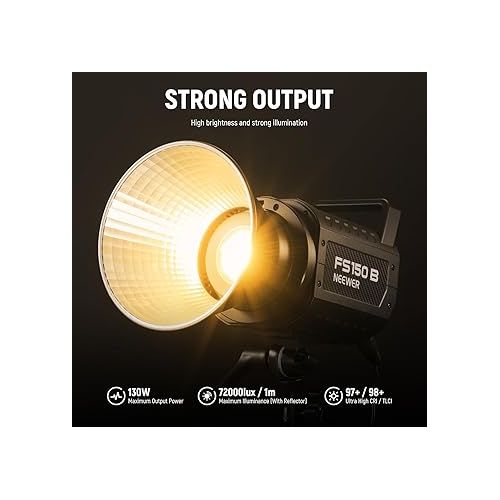 니워 NEEWER FS150B LED Video Light 2.4G/APP Control,130W Bi Color COB Silent Photography Continuous Output Lighting with 4 Types Precise Dimming, 72000lux/1m, 2700K-6500K, CRI 97+,12 Effects, Bowens Mount