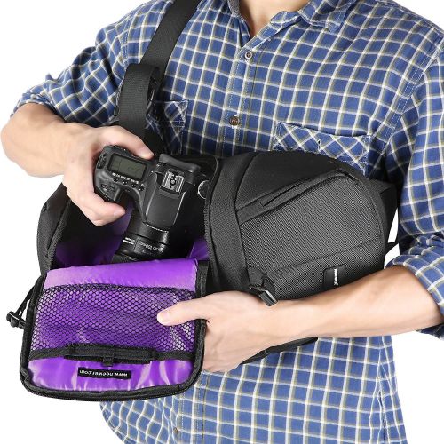 니워 [아마존 핫딜]  [아마존핫딜]Neewer Professional Sling Camera Storage Bag Durable Waterproof and Tear Proof Black Carrying Backpack Case for DSLR Camera, Lens & Accessories NW-XJB02S (Purple Interior)