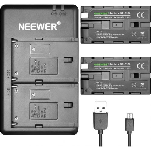 니워 [아마존 핫딜]  [아마존핫딜]Neewer NP-F550 Battery Charger Set for Sony NP F970,F750,F960,F530,F570,CCD-SC55,TR516,TR716,and More (2-Pack Replacement Battery, Dual Slot Charger)