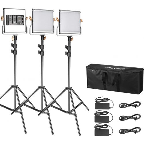 니워 [아마존 핫딜]  [아마존핫딜]Neewer 3 Packs Dimmable Bi-Color 480 LED Video Light and Stand Lighting Kit:3200-5600K CRI 96+ LED Panel, Premium 200cm Light Stand and Large Carry Bag for Studio YouTube Video Out