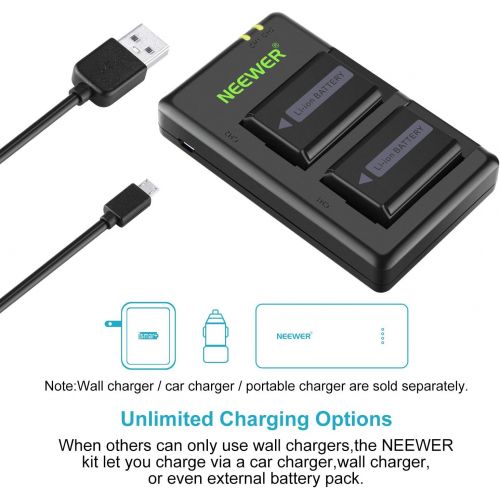 니워 [아마존 핫딜]  [아마존핫딜]Neewer NP-FW50 Camera Battery Charger Set Compatible with Sony A6000 A6500 A6300 A7 A7II A7SII A7R A7RII, etc. (2-Pack, Versatile Charging Option, 1100mAh, 100% Compatible with Ori