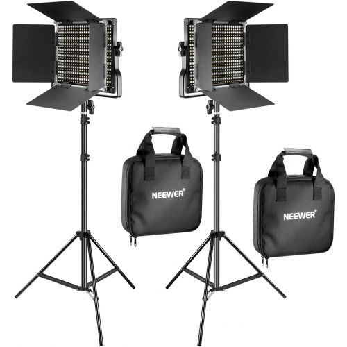 니워 [아마존핫딜][아마존 핫딜] Neewer 2 Pieces Bi-color 660 LED Video Light and Stand Kit Includes:(2)3200-5600K CRI 96+ Dimmable Light with U Bracket and Barndoor and (2)75 inches Light Stand for Studio Photogr