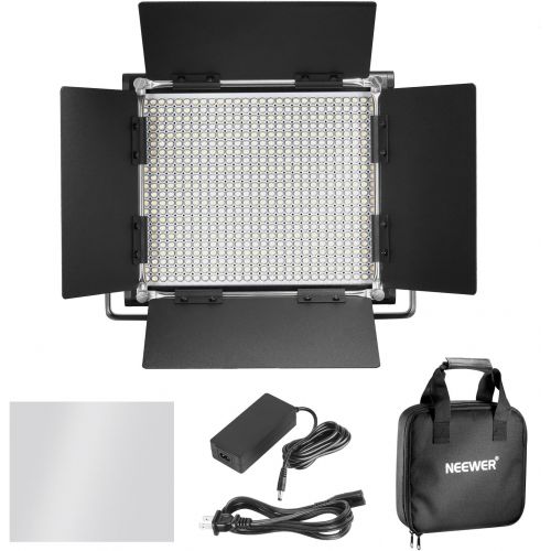 니워 [아마존핫딜][아마존 핫딜] Neewer 2 Pieces Bi-color 660 LED Video Light and Stand Kit Includes:(2)3200-5600K CRI 96+ Dimmable Light with U Bracket and Barndoor and (2)75 inches Light Stand for Studio Photogr