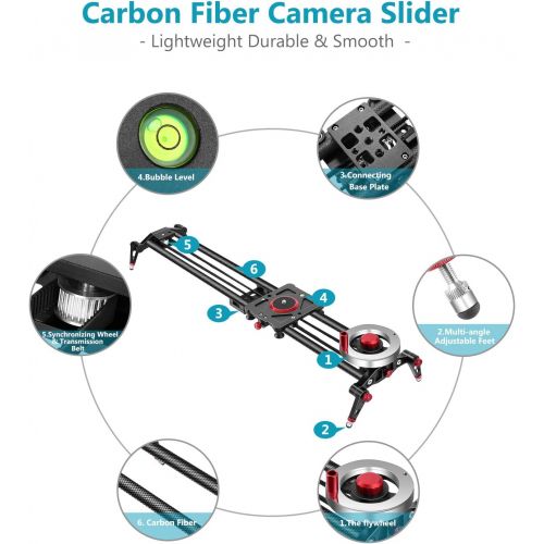 니워 [아마존 핫딜] Neewer Camera Slider Video Track Dolly Rail Stabilizer: 31-inch/80cm, Flywheel Counterweight with Light Carbon Fiber Rails, Adjustable Legs, Carry Bag, DSLR Camera Camcorder Track
