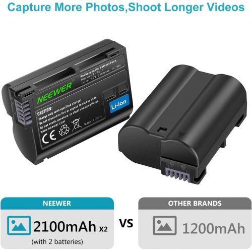 니워 [아마존 핫딜] Neewer EN-EL15 EN-EL15A Battery Charger Set Compatible with Nikon d750, d7200, d7500, d850, d610, d500, MH-25a, d7200, z6, d810 Batteries (2-Pack, Micro USB Port, 2100mAh)