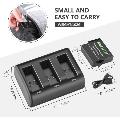 니워 [아마존 핫딜] [가격문의]Neewer Battery Charger Set Compatible with GoPro Hero 8/Hero 7/Hero 6/Hero 5 Black/Hero (2018)(3-Pack 1500mAh AHDBT-501 Replacement Battery, 3-Channel USB Charger), Fully Com