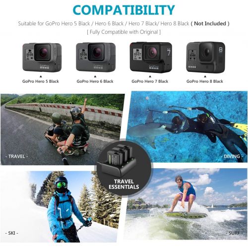 니워 [아마존 핫딜] [가격문의]Neewer Battery Charger Set Compatible with GoPro Hero 8/Hero 7/Hero 6/Hero 5 Black/Hero (2018)(3-Pack 1500mAh AHDBT-501 Replacement Battery, 3-Channel USB Charger), Fully Com