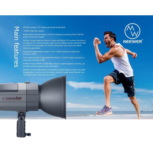 니워 [아마존 핫딜] Neewer Vision5 400W TTL for Canon HSS Outdoor Studio Flash Strobe with 2.4G System and Wireless Trigger, Lithium Battery (up to 500 Full Power Flashes), German Engineered, 3.96 Pou