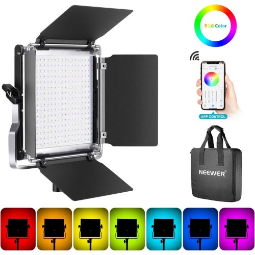 니워 [아마존 핫딜] Neewer 480 RGB Led Light with APP Control, 480 SMD LEDs CRI92/3200K-5600K/Brightness 0-100%/0-360 Adjustable Colors/9 Applicable Scenes with LCD Screen/U Bracket/Barndoor, Metal Sh