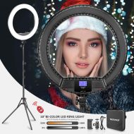 [아마존 핫딜] Neewer 18-inch Bi-Color LED Ring Light with LCD Display and Battery Holder, Max. 61.8inch Stand and Carry Bag Included for Live Stream Makeup Selfie YouTube Video Shooting (Battery