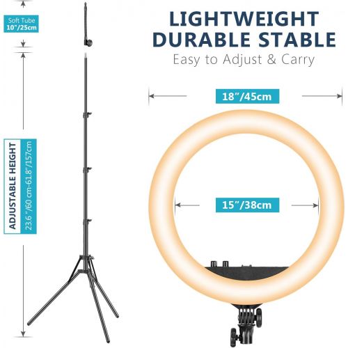 니워 [아마존 핫딜] Neewer 18-inch Bi-Color LED Ring Light with LCD Display and Battery Holder, Max. 61.8inch Stand and Carry Bag Included for Live Stream Makeup Selfie YouTube Video Shooting (Battery