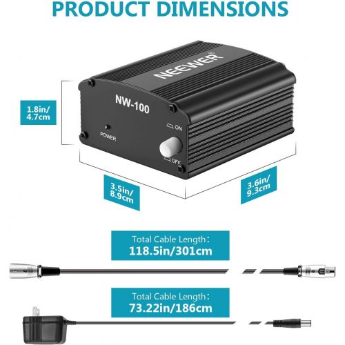 니워 [아마존베스트]Neewer 1-Channel 48V Phantom Power Supply with Adapter, BONUS+XLR 3 Pin Microphone Cable for Any Condenser Microphone Music Recording Equipment (8 feet)
