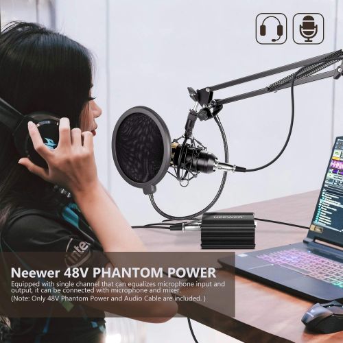 니워 [아마존베스트]Neewer 1-Channel 48V Phantom Power Supply with Adapter, BONUS+XLR 3 Pin Microphone Cable for Any Condenser Microphone Music Recording Equipment (8 feet)