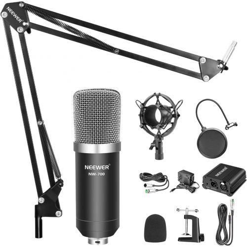 니워 [아마존베스트]Neewer NW-700 Professional Condenser Microphone & NW-35 Suspension Boom Scissor Arm Stand with XLR Cable and Mounting Clamp & NW-3 Pop Filter & 48V Phantom Power Supply with Adapte