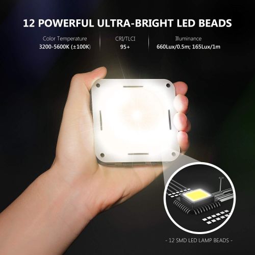 니워 [아마존베스트]Neewer 12 SMD LED Bulb Mini Pocket-Size On-Camera LED Video Light, LED Lighting CRI 95+ with Built-in Battery/USB Charging/Hot Shoe Adapter Compatible with Canon Nikon Sony and Oth