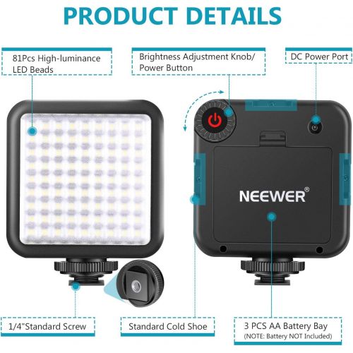 니워 [아마존베스트]Neewer Ultra Bright Mini LED Video Light - 81 Dimmable High Power LED Panel Video Light Compatible with DJI Ronin-S OSMO Mobile 2 Zhiyun WEEBILL Smooth 4 Gimbal Canon Nikon Sony DS