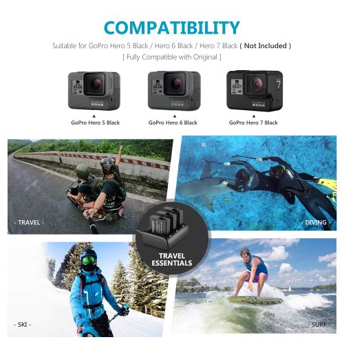 니워 Neewer 50-in-1 Action Camera Accessory Kit with Battery Charger Set (3-Pack 1500mAh Battery, 3-Channel Micro USB Charger) Compatible with GoPro Hero 7 Black/Hero 6/Hero 5 Black/Her