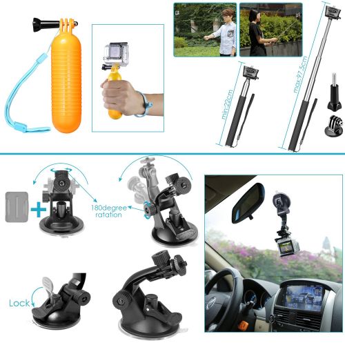 니워 Neewer 14-in-1 Action Camera Accessory Kit for for GoPro Hero5 Session/Hero 1 2 3 3+ 4 5 6 7 SJ4000 5000 6000 Sony Sports DV, Includes Chest Mount,Helmet Mount,Telescopic Monopole,