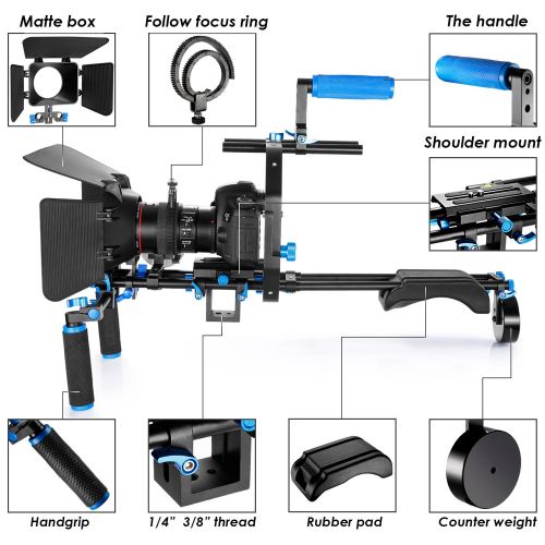 니워 Neewer Film Movie Video Making System Kit for Canon Nikon Sony and Other DSLR Cameras Video Camcorders, includes: C-shaped Bracket,Handle Grip,15mm Rod,Matte Box,Follow Focus,Shoul