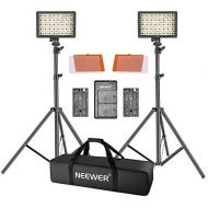 Neewer LED Video Light Kit with 190cm Light Stand, 2-Pack Dimmable 3200K 5500K 160 LED Photo Light Panel Lighting Kit with Large Carry Case Charger Batteries for YouTube Studio Pho