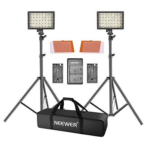 니워 Neewer LED Video Light Kit with 190cm Light Stand, 2-Pack Dimmable 3200K 5500K 160 LED Photo Light Panel Lighting Kit with Large Carry Case Charger Batteries for YouTube Studio Pho