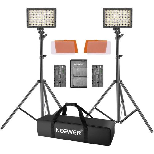 니워 Neewer LED Video Light Kit with 190cm Light Stand, 2-Pack Dimmable 3200K 5500K 160 LED Photo Light Panel Lighting Kit with Large Carry Case Charger Batteries for YouTube Studio Pho