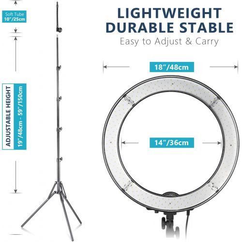 니워 Neewer LED Ring Light 18-inch Outer Diameter with Top/Bottom Dual Hot Shoe, Mirror, Smartphone Holder, Light Stand, Soft Tube, Color Filter for Makeup Facial Beauty Portrait Video