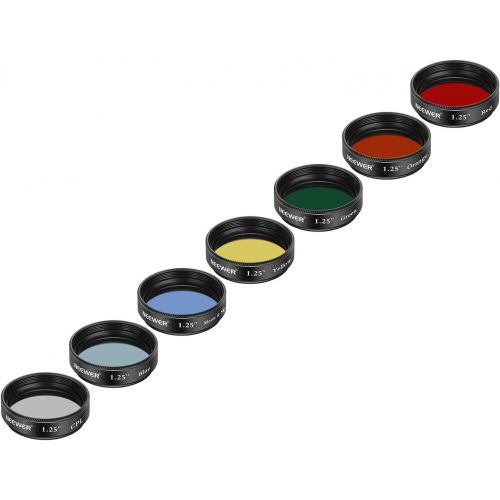 니워 Neewer 1.25 inches Telescope Moon Filter, CPL Filter, 5 Color Filters Set(Red, Orange, Yellow, Green, Blue), Eyepieces Filters for Enhancing Definition and Resolution in Lunar Plan