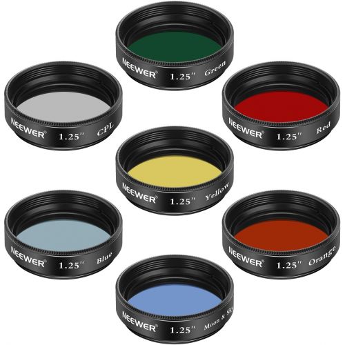 니워 Neewer 1.25 inches Telescope Moon Filter, CPL Filter, 5 Color Filters Set(Red, Orange, Yellow, Green, Blue), Eyepieces Filters for Enhancing Definition and Resolution in Lunar Plan